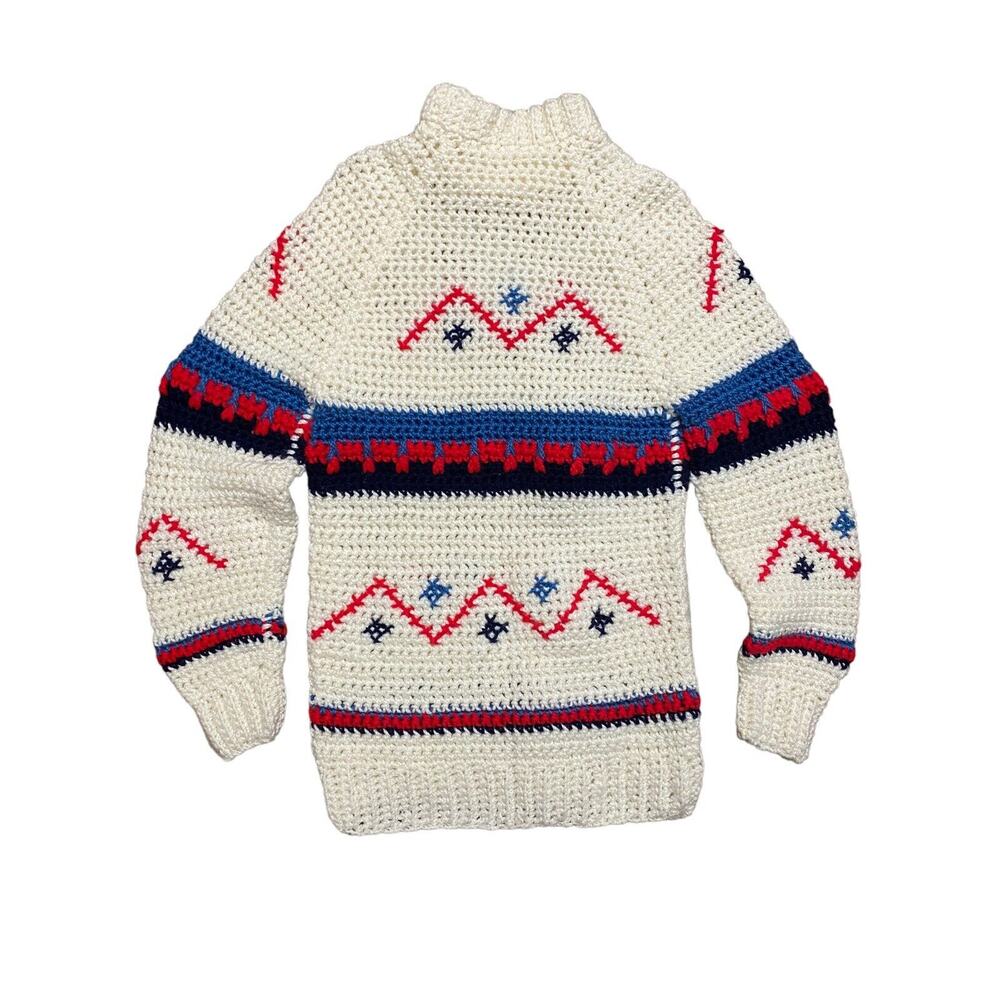 Vintage Handmade Crochet Women’s Long Sweater Aztec‎ Retro Boho READ